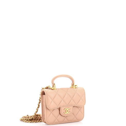 Top Handle Flap Coin Purse with Chain Quilted Lambskin