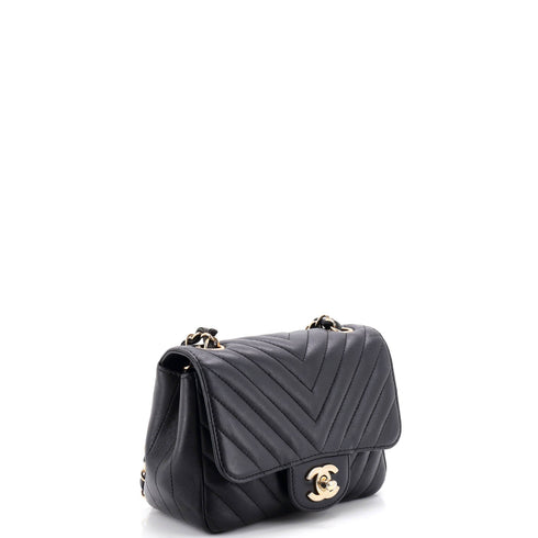 Square Classic Single Flap Bag Chevron Lambskin Mini