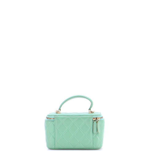 Classic Top Handle Vanity Case with Chain Quilted Lambskin Small