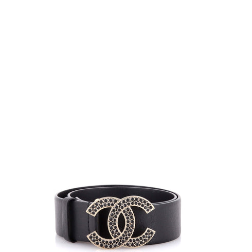 CC Buckle Belt Leather with Crystal Embellished Metal Medium