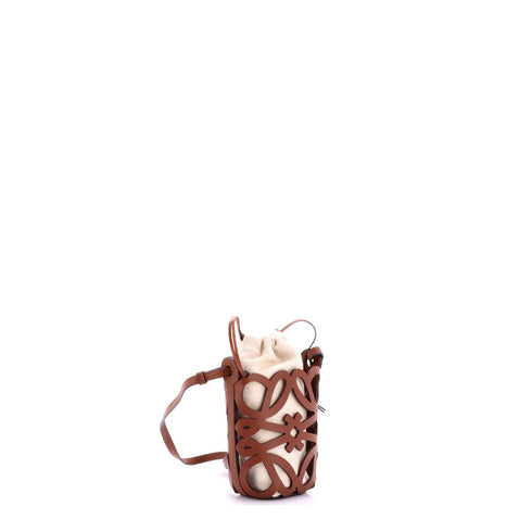 Anagram Drawstring Bucket Crossbody Bag Leather with Canvas Mini
