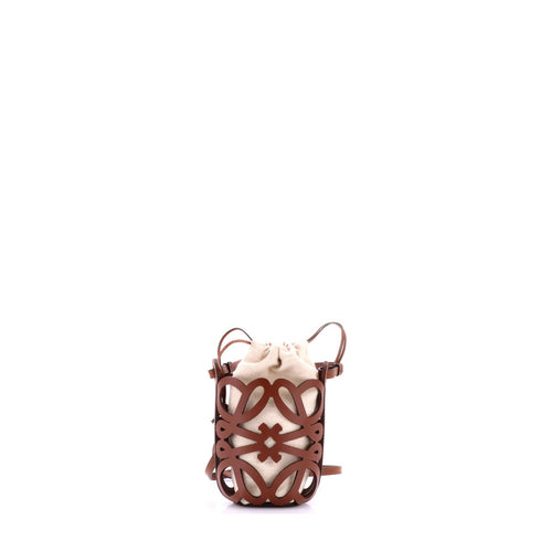 Anagram Drawstring Bucket Crossbody Bag Leather with Canvas Mini
