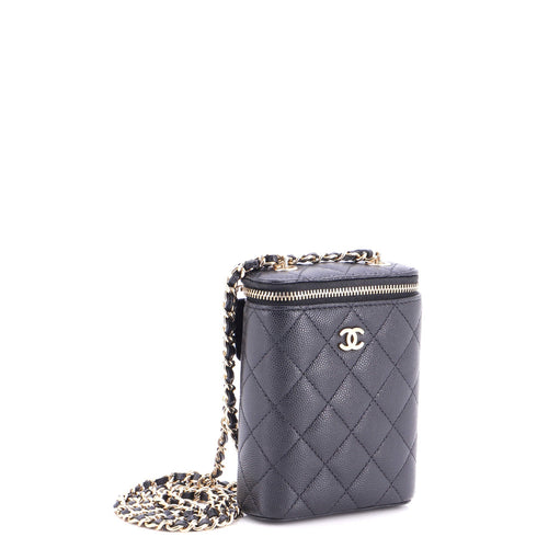 Vertical Classic Vanity Case with Chain Quilted Caviar Small