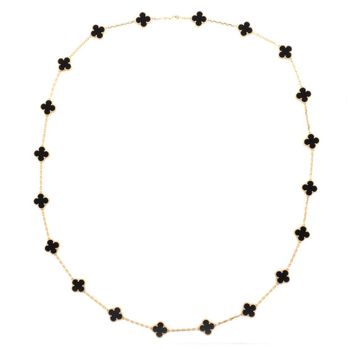 Vintage Alhambra 20 Motifs Necklace 18K Yellow Gold and Onyx