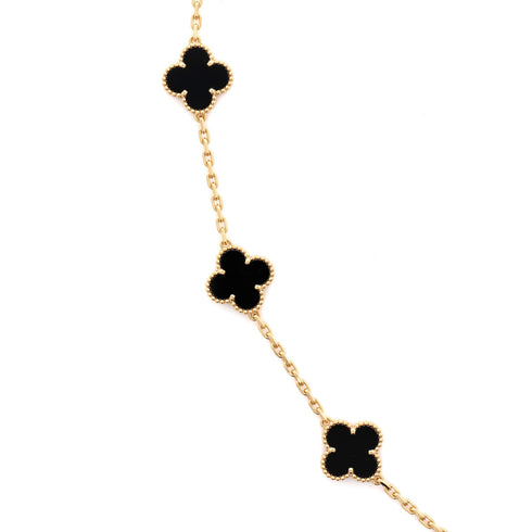 Vintage Alhambra 20 Motifs Necklace 18K Yellow Gold and Onyx