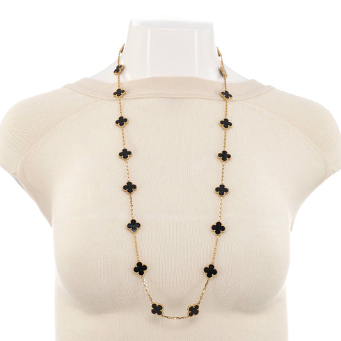 Vintage Alhambra 20 Motifs Necklace 18K Yellow Gold and Onyx