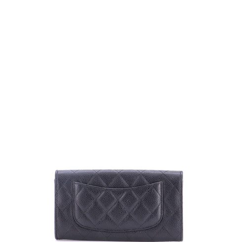 CC Gusset Classic Flap Wallet Quilted Caviar Long