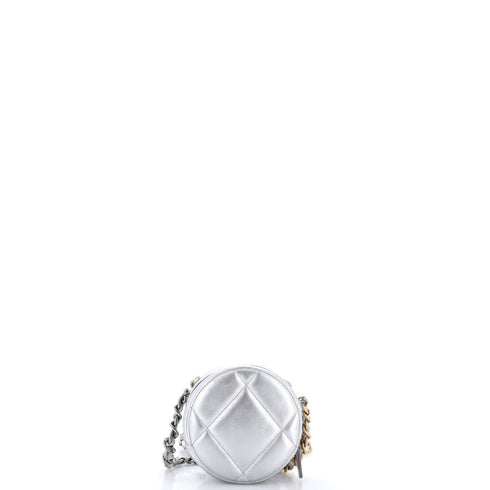 19 Round Clutch with Chain Quilted Leather