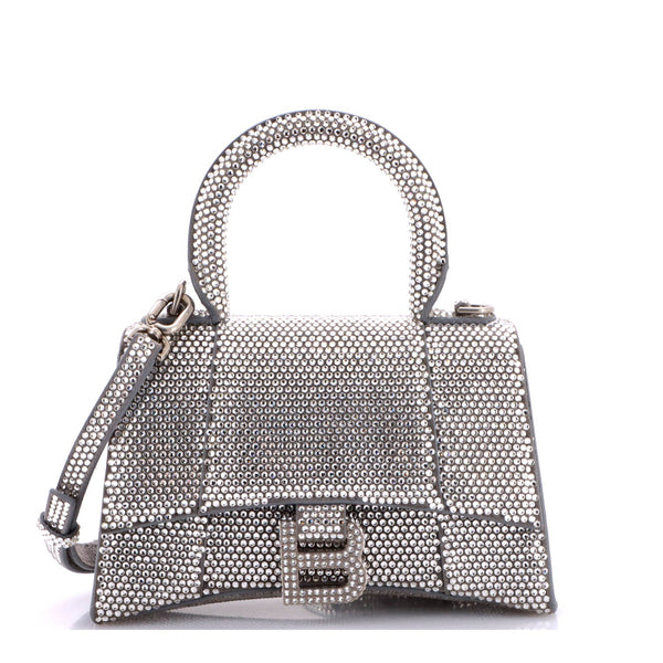 Hourglass Top Handle Bag Suede with Crystals XS