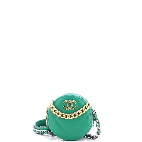 19 Round Clutch with Chain Quilted Leather