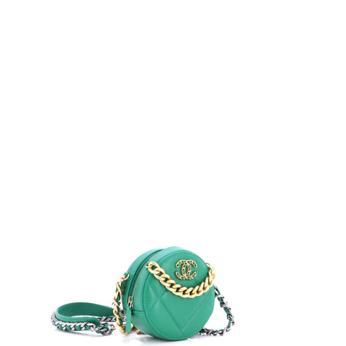 19 Round Clutch with Chain Quilted Leather