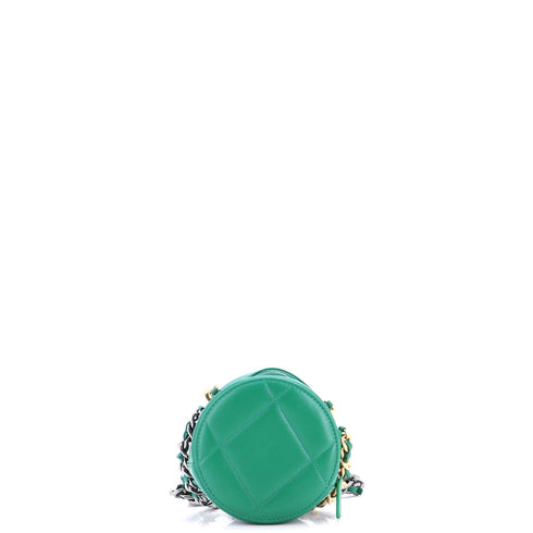 19 Round Clutch with Chain Quilted Leather