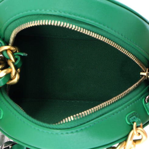 19 Round Clutch with Chain Quilted Leather