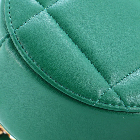 19 Round Clutch with Chain Quilted Leather