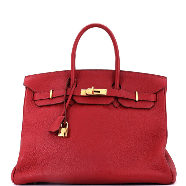 Birkin Handbag Red Clemence with Gold Hardware 35