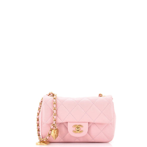 Heart Charms Flap Bag Quilted Lambskin Mini