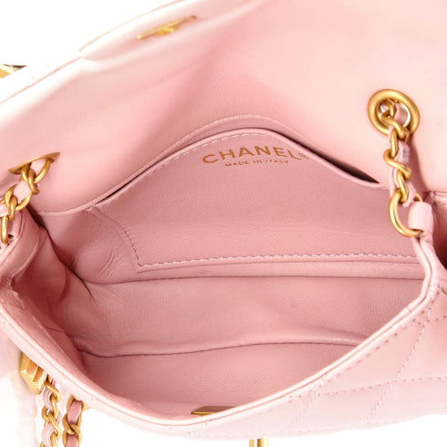 Heart Charms Flap Bag Quilted Lambskin Mini