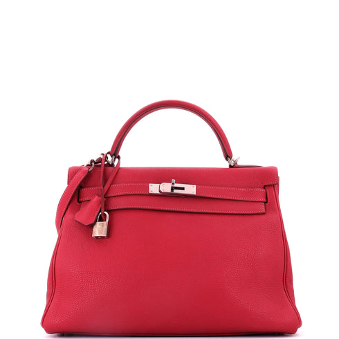 Kelly Handbag Rouge Vif Togo with Palladium Hardware 32