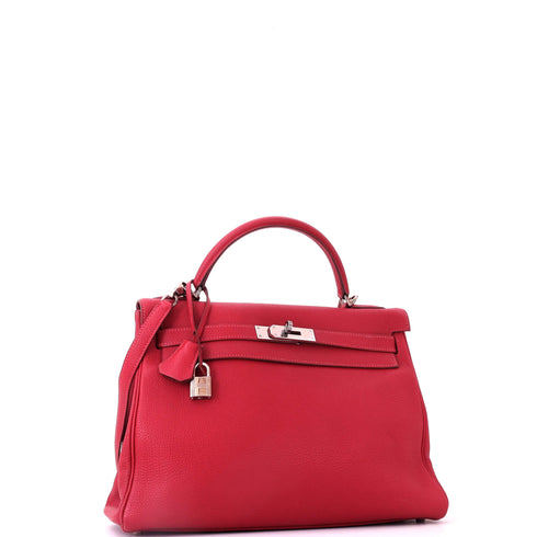 Kelly Handbag Rouge Vif Togo with Palladium Hardware 32