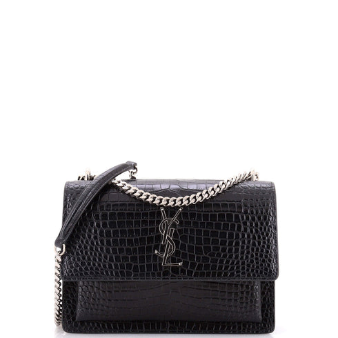 Sunset Crossbody Bag Crocodile Embossed Leather Medium