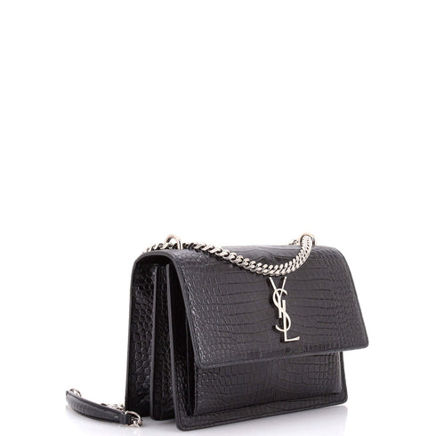 Sunset Crossbody Bag Crocodile Embossed Leather Medium