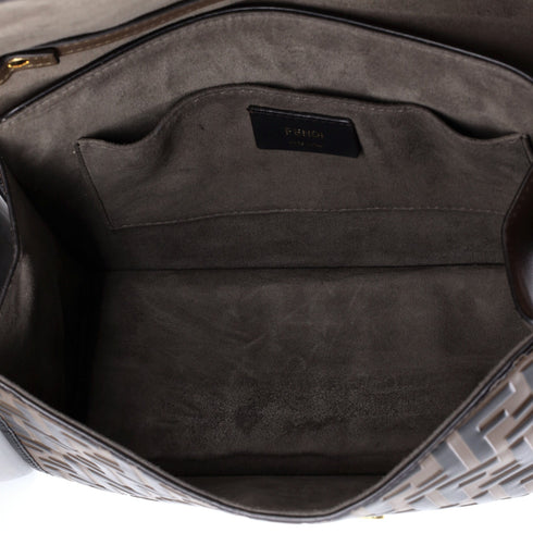 Kan I F Shoulder Bag Leather with Zucca Embossed Detail Medium