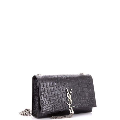 Classic Monogram Tassel Crossbody Bag Crocodile Embossed Leather Medium