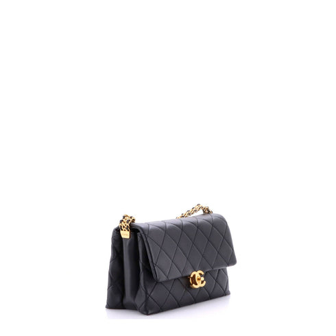 CC Adjustable Buckle Chain Flap Bag Quilted Calfskin Small