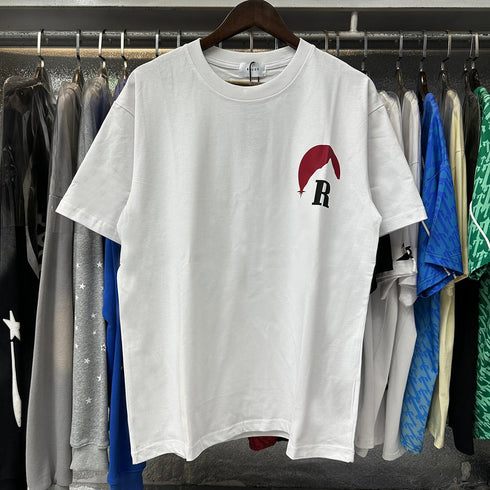 Rhude T-shirts Red Sunset Print Cotton Casual Short Sleeve Men and Women