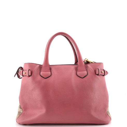 Banner Tote Leather and House Check Canvas Medium
