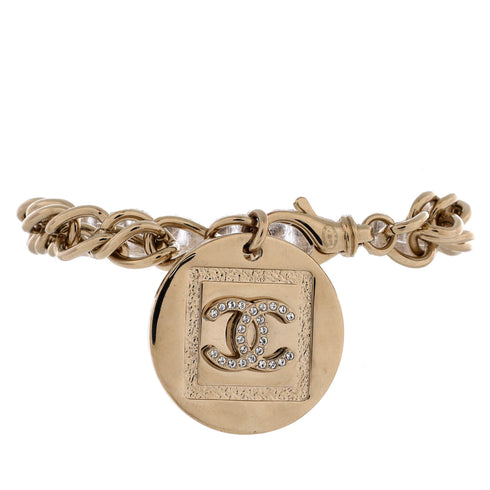 CC Round Charm Chain Bracelet Metal with Crystals