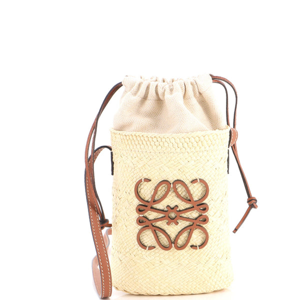 Paula's Ibiza Anagram Bucket Bag Woven Raffia with Leather