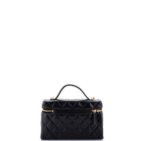Crystal CC Top Handle Slim Vanity Case with Chain Quilted Lambskin