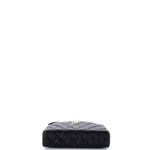 Crystal CC Top Handle Slim Vanity Case with Chain Quilted Lambskin