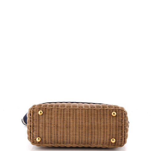 Basket Bag Wicker and Oblique Canvas Large