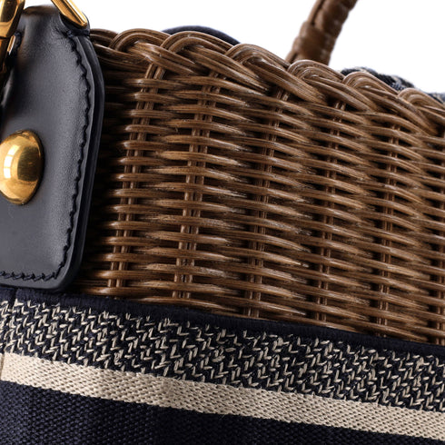Basket Bag Wicker and Oblique Canvas Large
