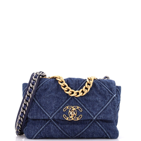 19 Flap Bag Quilted Denim Medium
