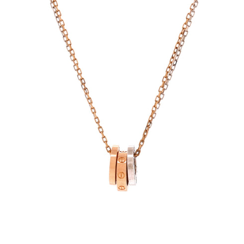 Love 3 Ring Pendant Necklace 18K Rose Gold and 18K White Gold with 6 Diamonds