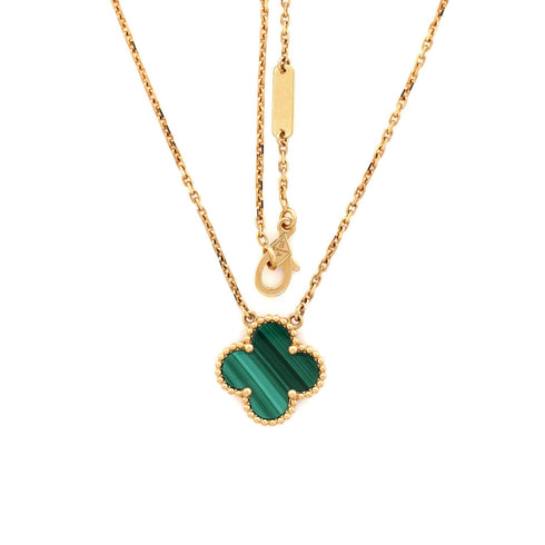 Vintage Alhambra Pendant Necklace 18K Yellow Gold and Malachite