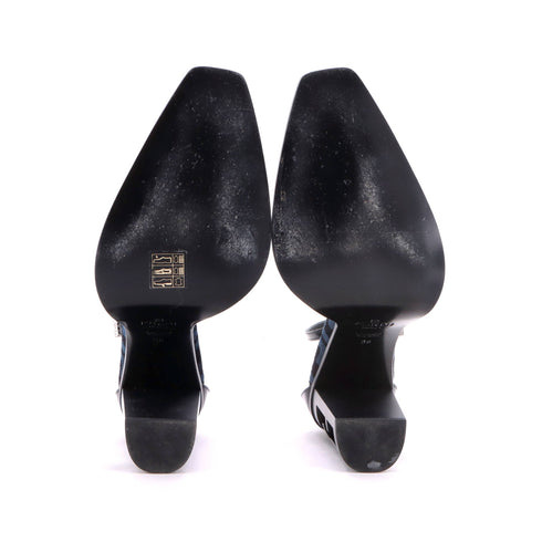 Women's FF Cut Ankle Strap Pumps Zucca Jacquard with Leather