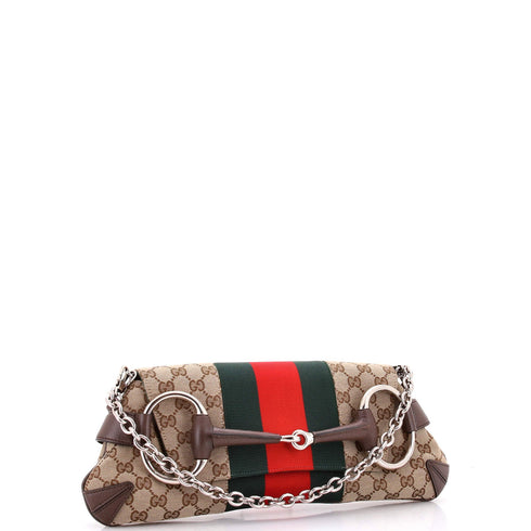 Horsebit NM Web Chain Clutch GG Canvas Medium