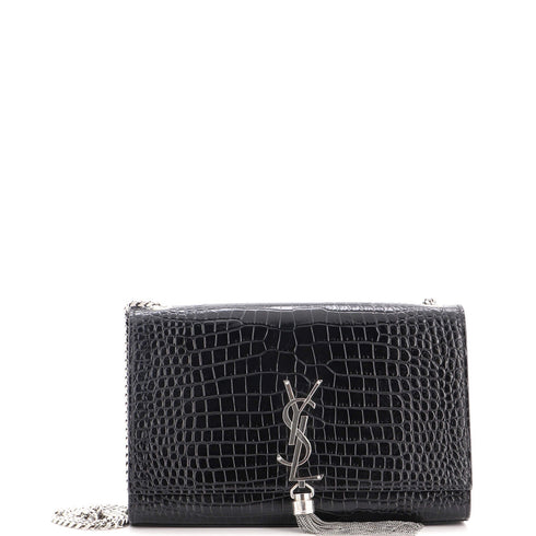 Classic Monogram Tassel Crossbody Bag Crocodile Embossed Leather Medium