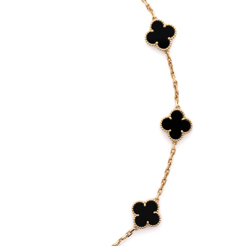 Vintage Alhambra 10 Motifs Necklace 18K Yellow Gold and Onyx
