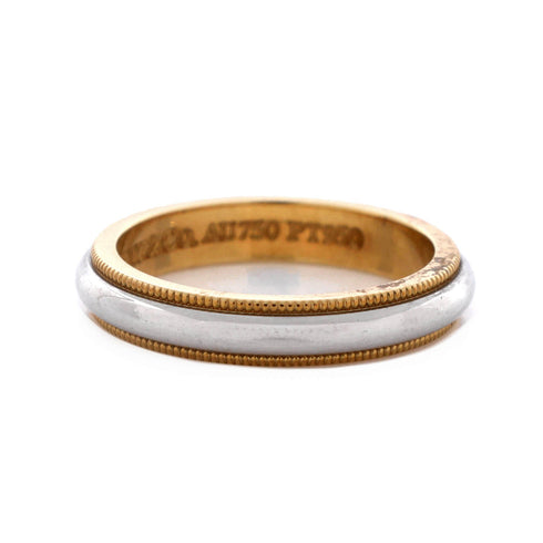 Two-Tone Milgrain Wedding Band Ring Platinum and 18K Yellow Gold Narrow