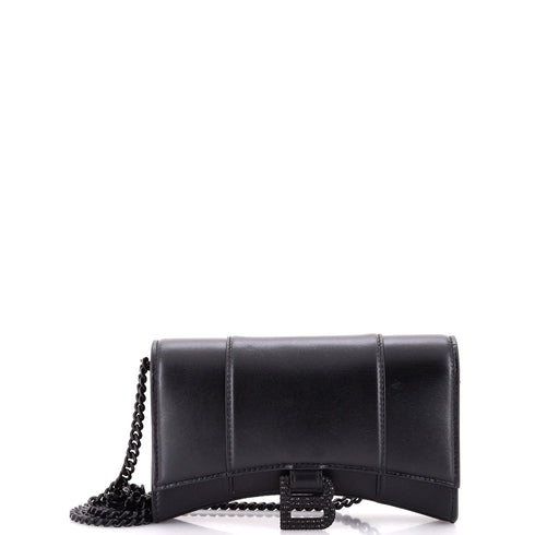 Hourglass Chain Wallet Leather with Crystal Detail