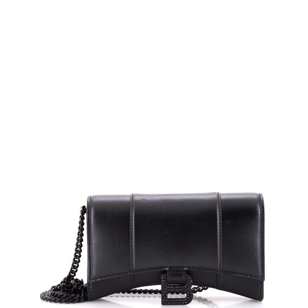 Hourglass Chain Wallet Leather with Crystal Detail