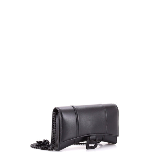 Hourglass Chain Wallet Leather with Crystal Detail