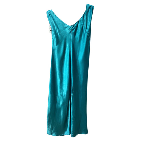 Women's Jason Wu V-Neck Midi Sleeveless Dress in Turquoise Polyester
