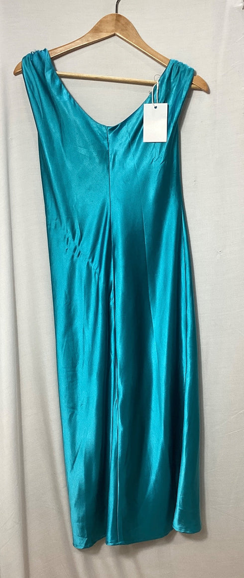 Women's Jason Wu V-Neck Midi Sleeveless Dress in Turquoise Polyester