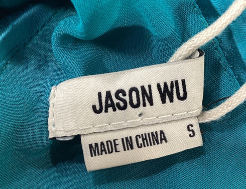 Women's Jason Wu V-Neck Midi Sleeveless Dress in Turquoise Polyester
